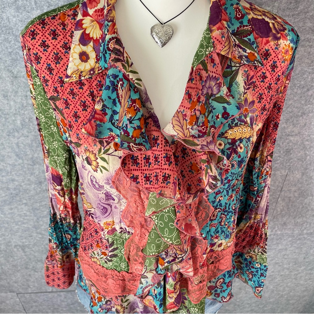 Whimsigoth Boho Patchwork Ruffle Top Allison Tayl… - image 2